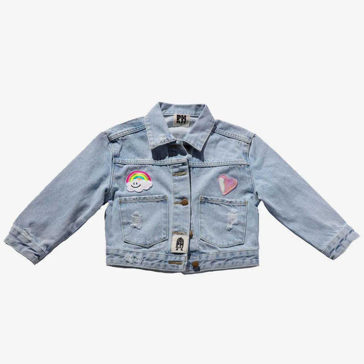 PH Play by Petite Hailey Patched Denim Jacket - Sequin Pink Daisy