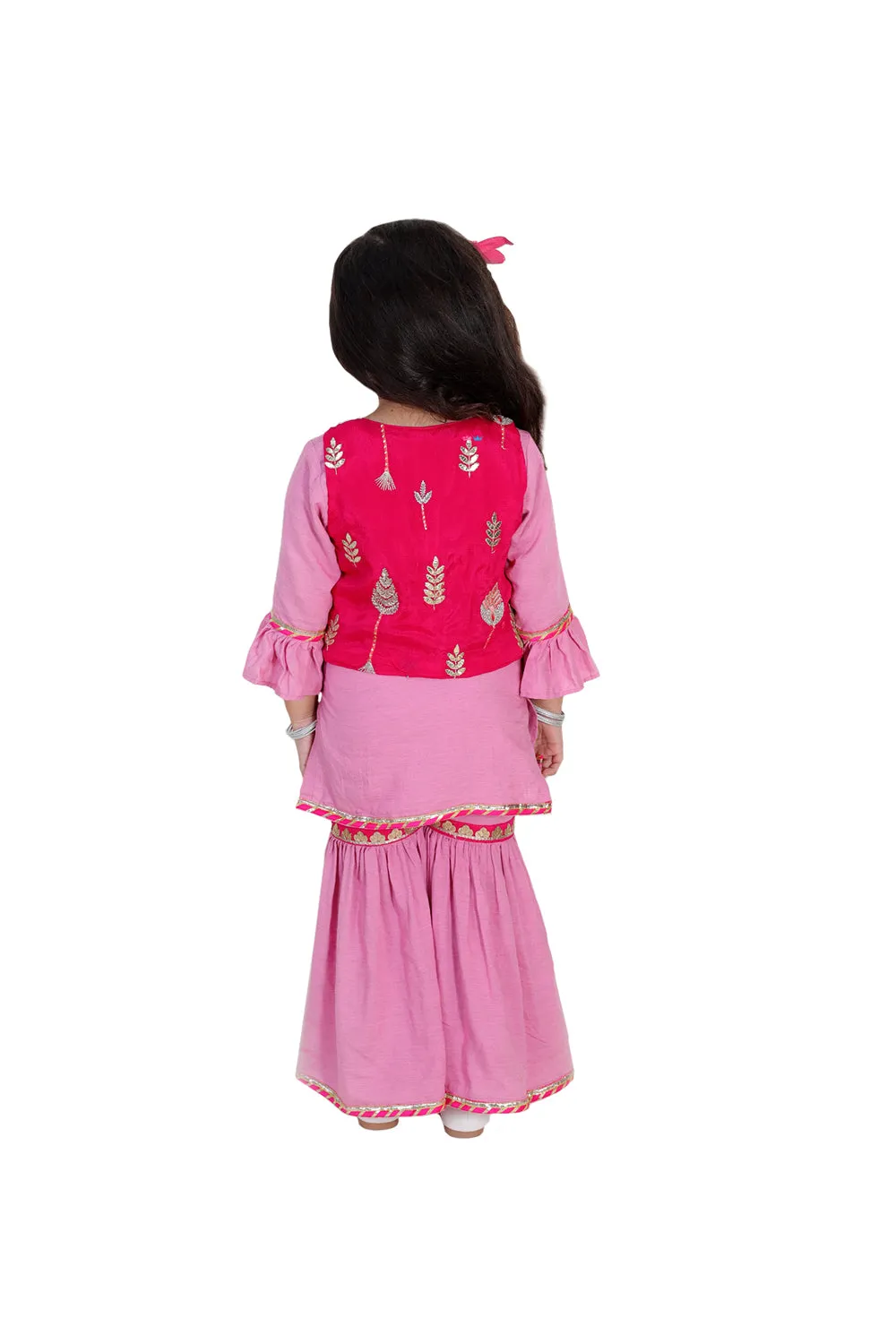 Pink kurta with sharara and embroidered jacket