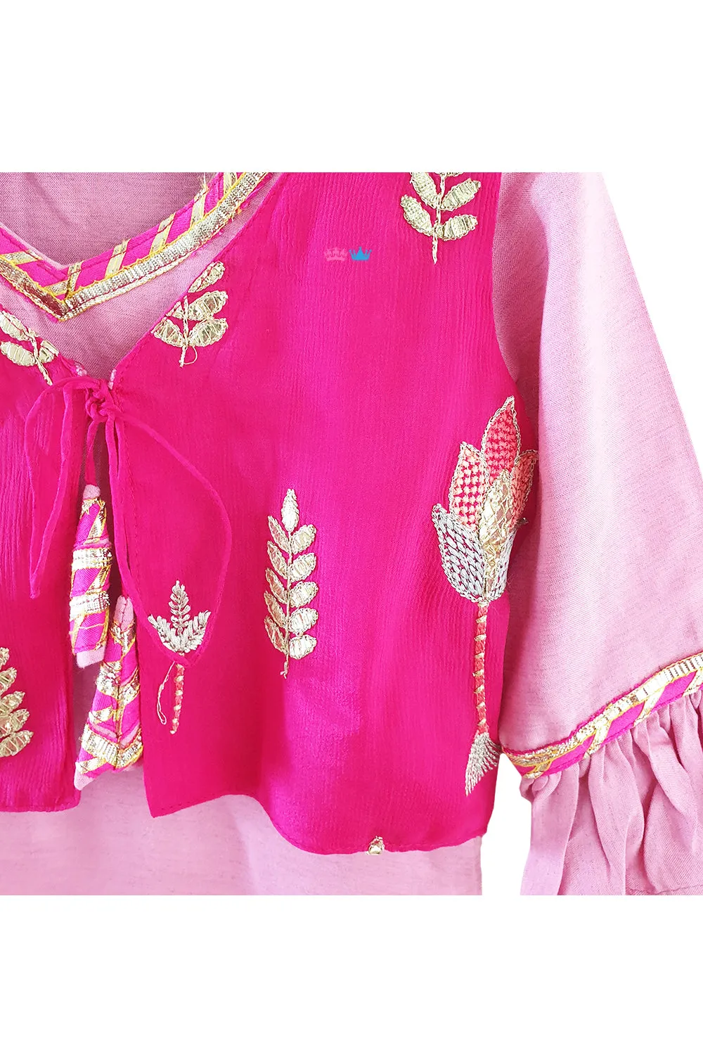 Pink kurta with sharara and embroidered jacket