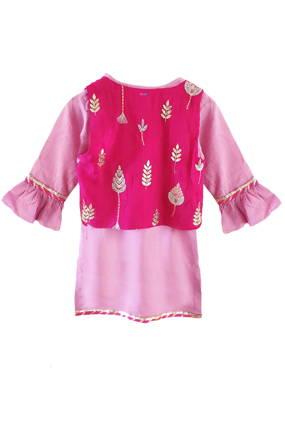 Pink kurta with sharara and embroidered jacket