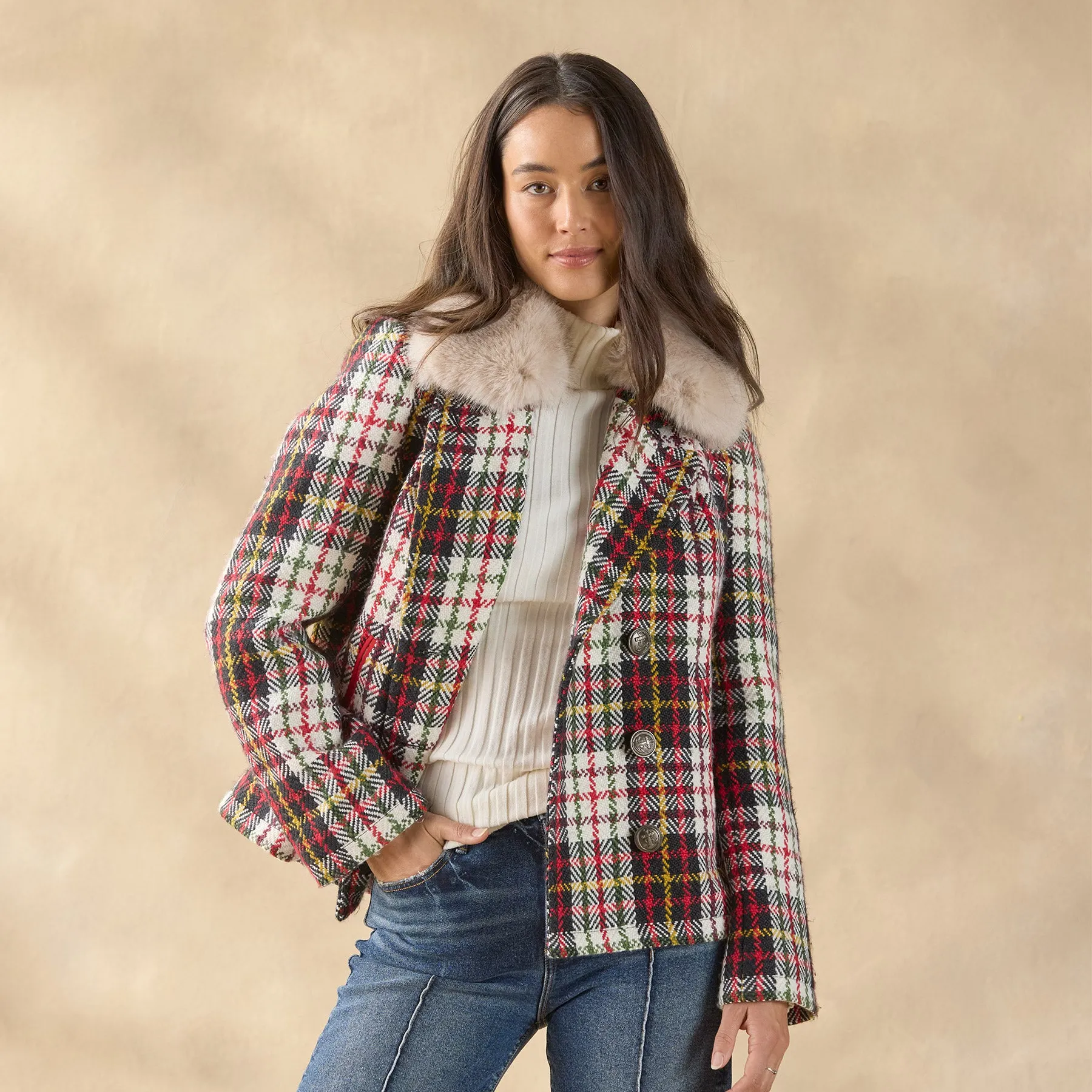 Plaid Alpenhorn Coat, Petite