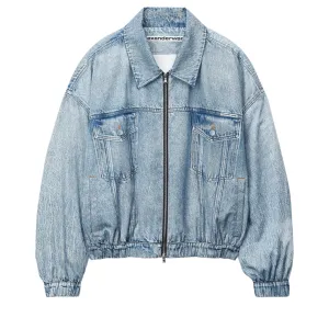 Printed Denim Bomber Jacket In Nylon