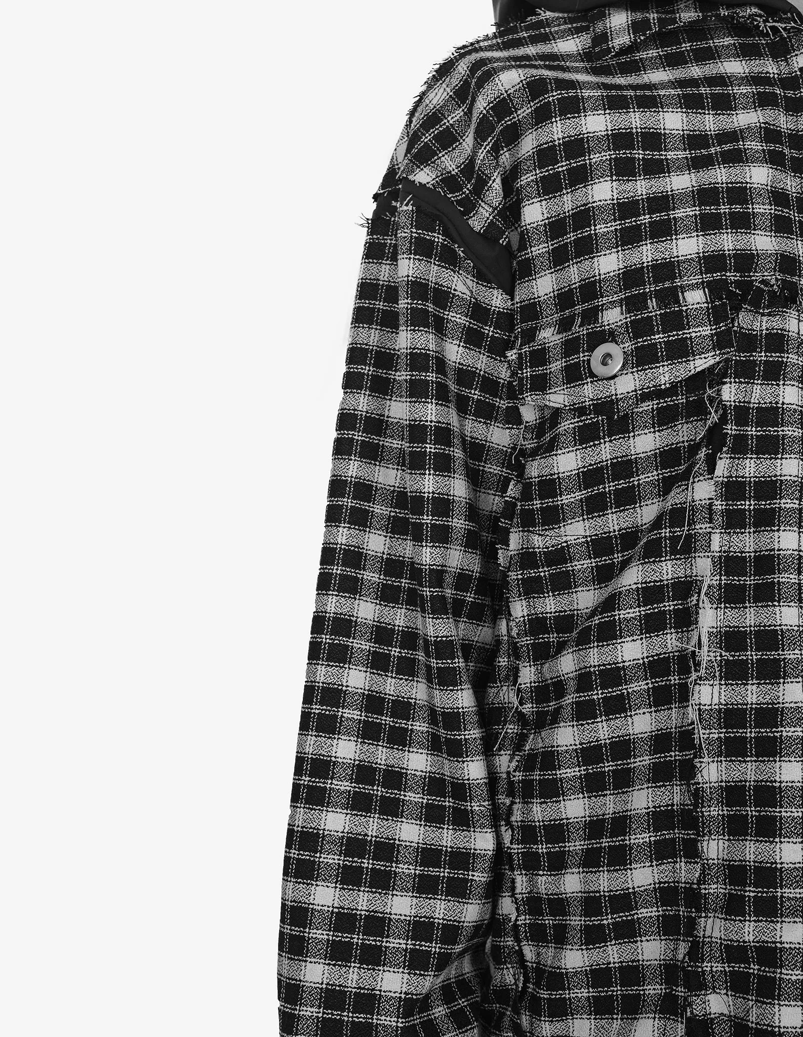 Raw-Edged Plaid Denim Hoodie