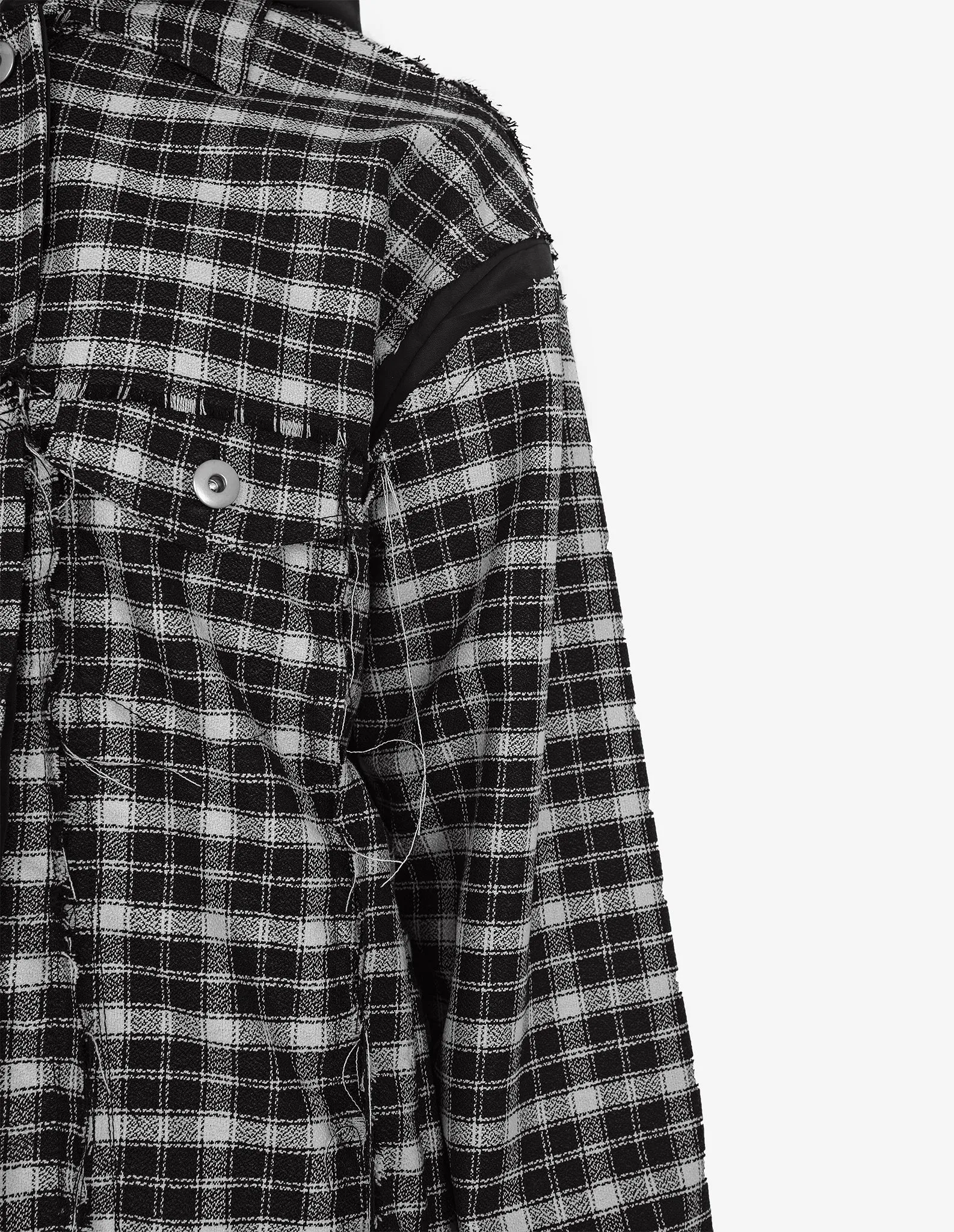 Raw-Edged Plaid Denim Hoodie