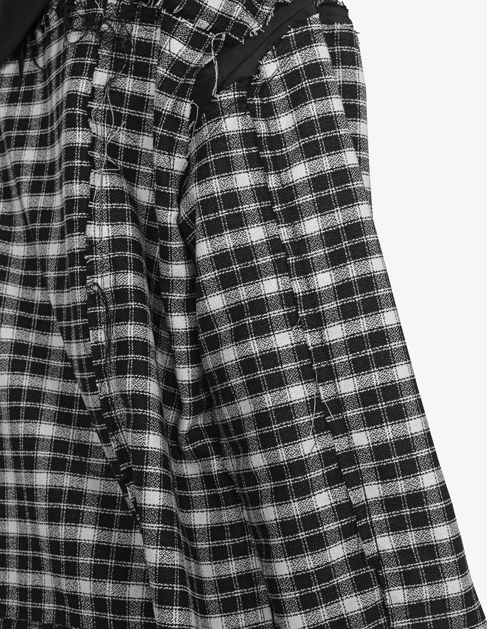 Raw-Edged Plaid Denim Hoodie