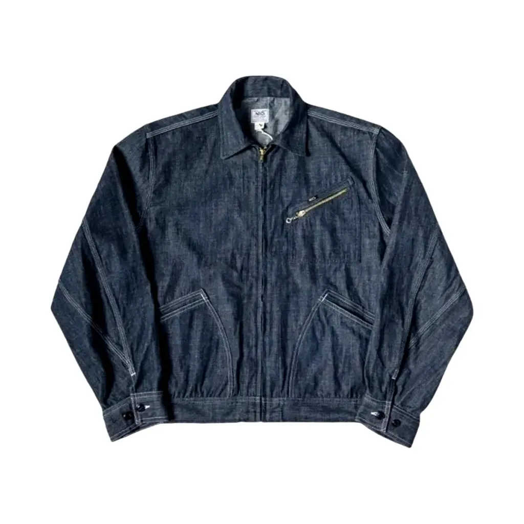 Raw pattern regular fit denim jacket for men