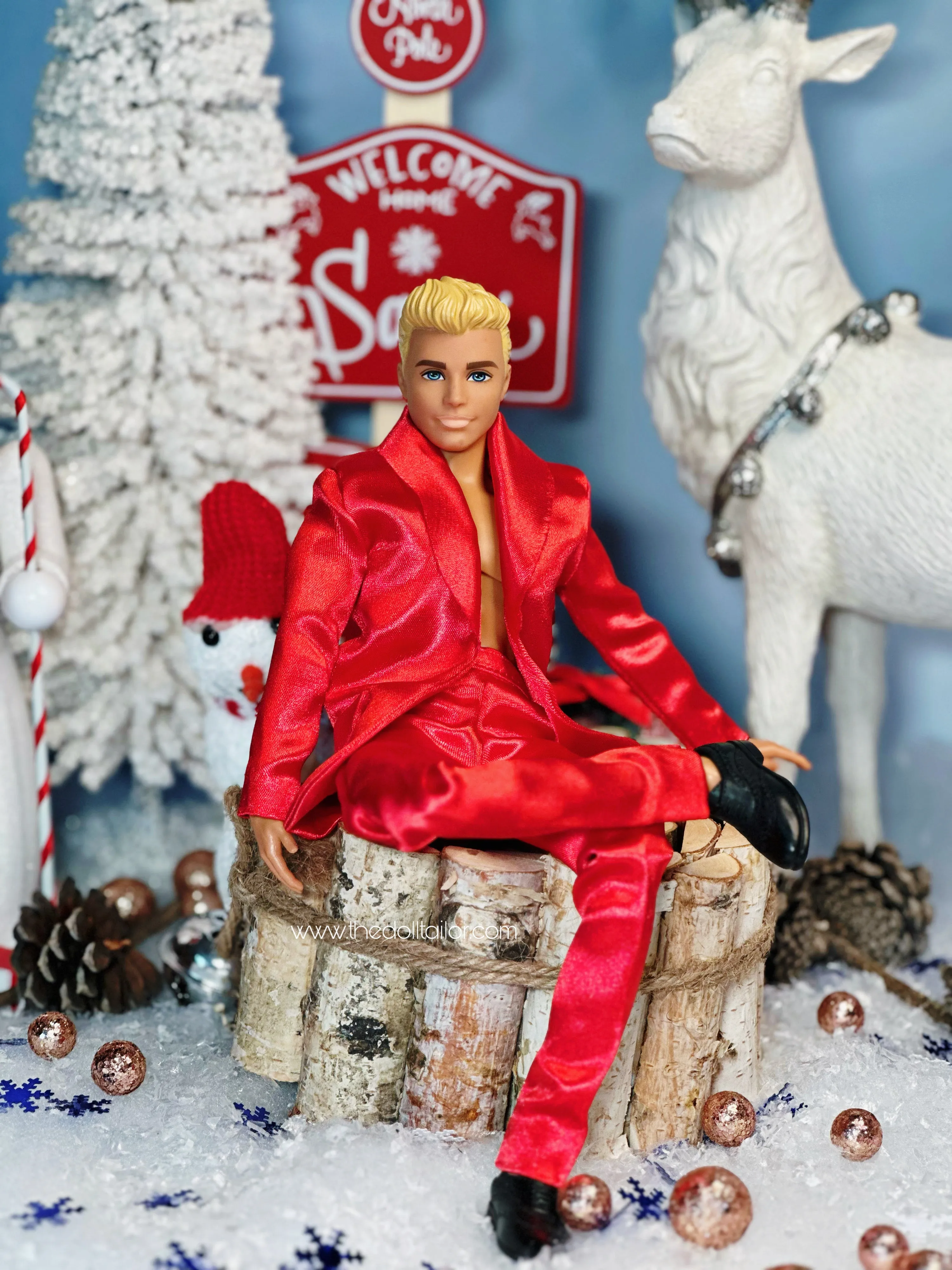 Red satin suit for Ken doll Christmas suit