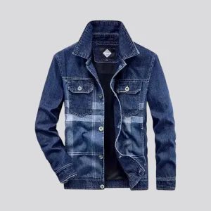 Retro checkerboard slim men's denim jacket