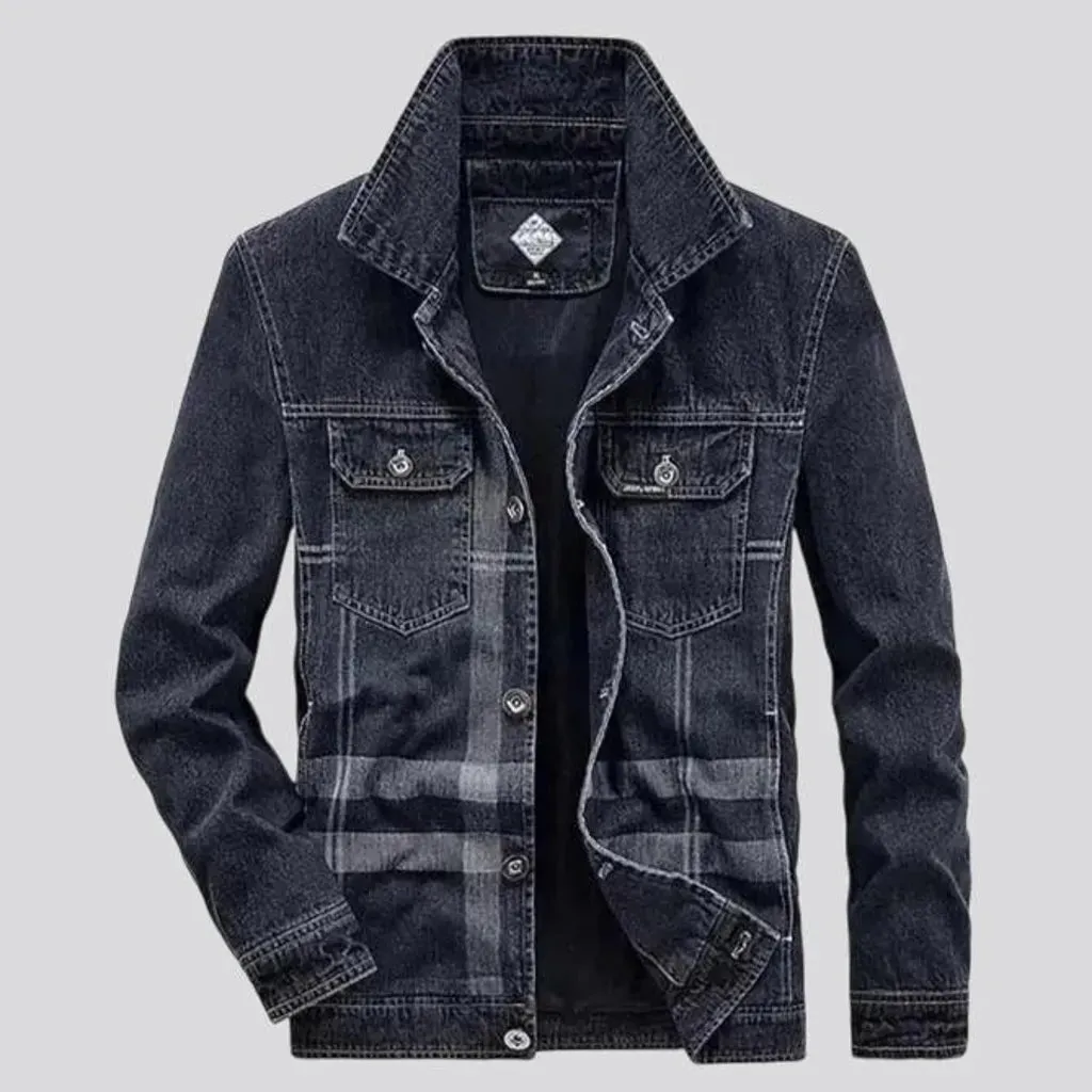 Retro checkerboard slim men's denim jacket