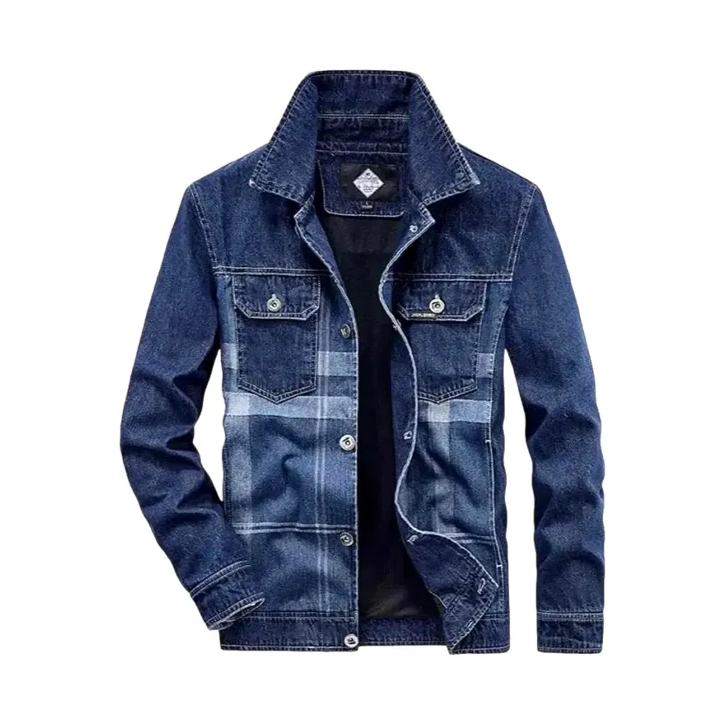 Retro checkerboard slim men's denim jacket