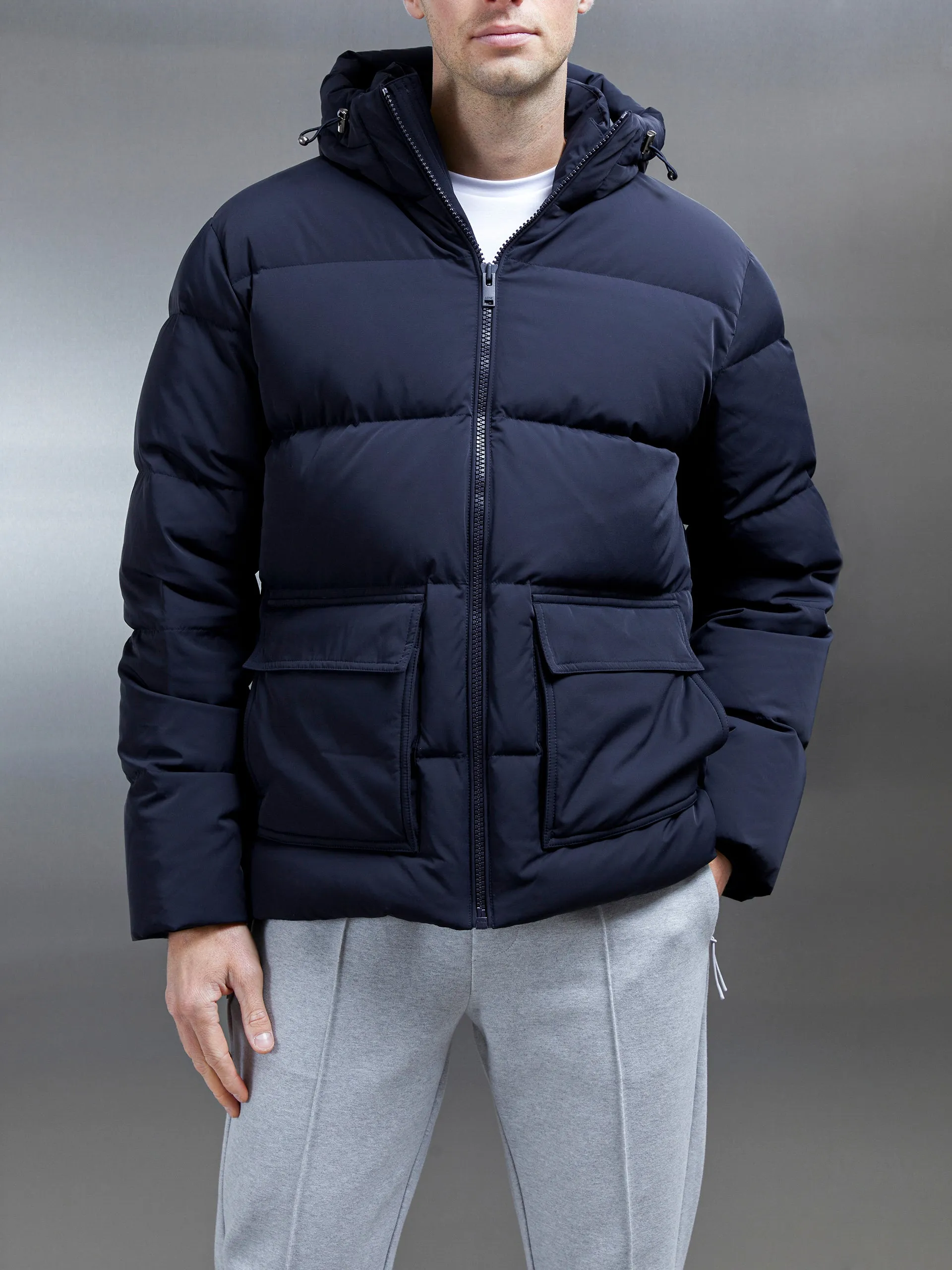 Short Down Pocket Parka in Navy