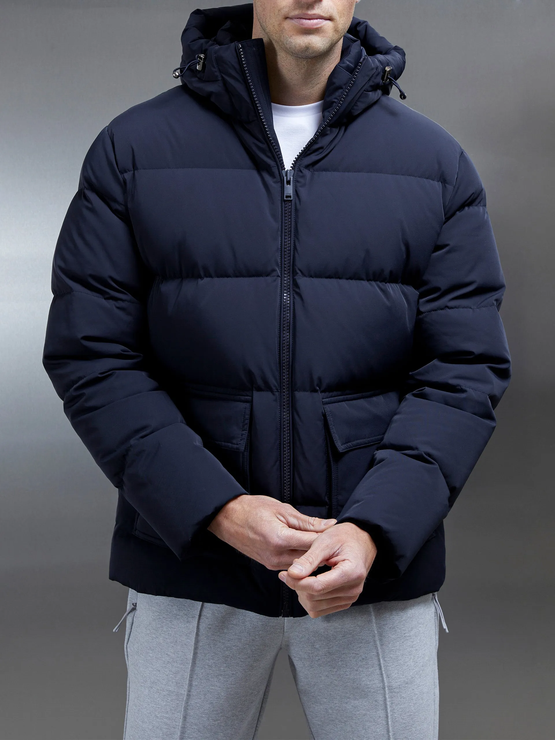 Short Down Pocket Parka in Navy