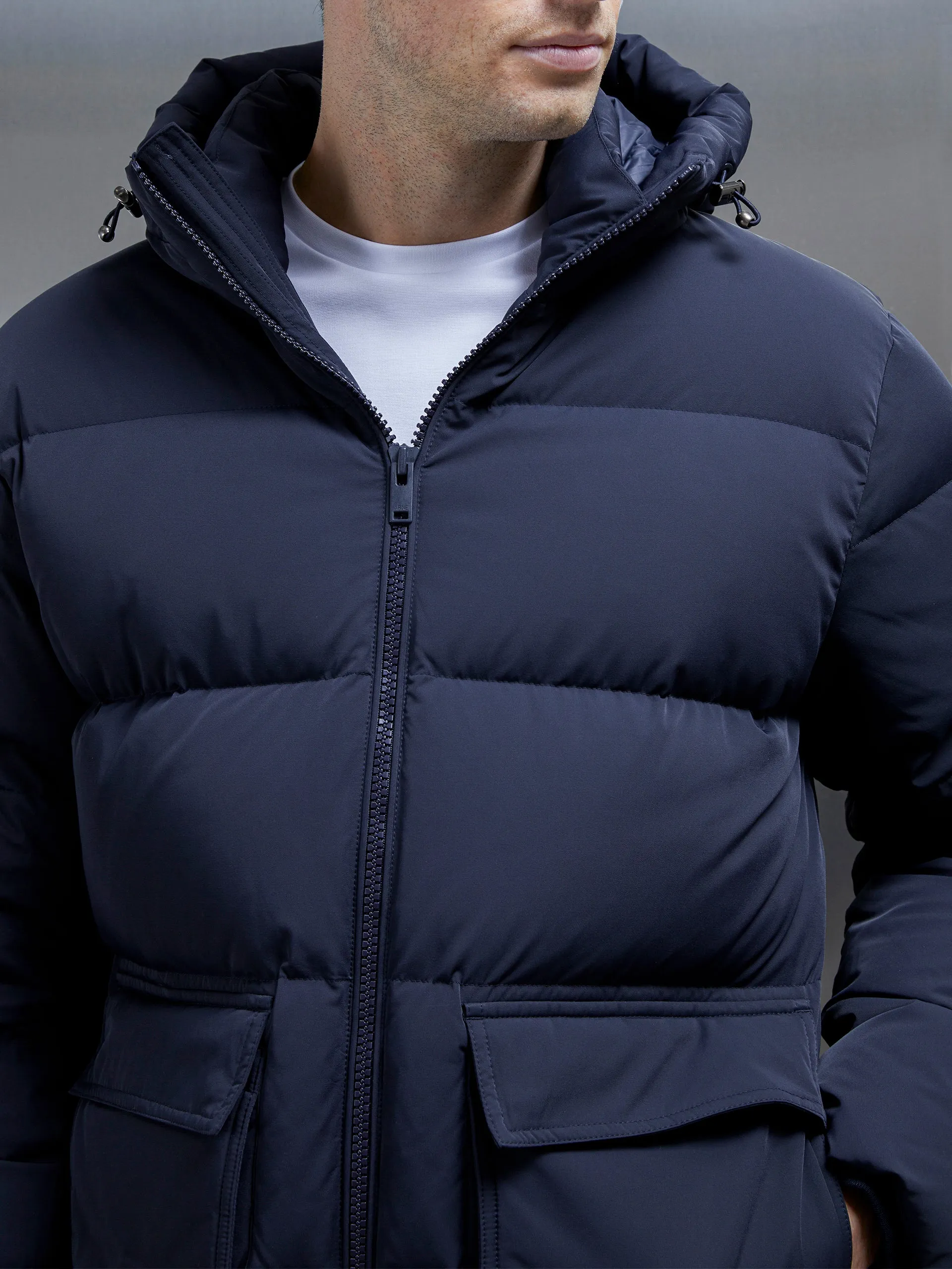 Short Down Pocket Parka in Navy