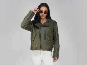 SLAY. Women's Olive Faux Leather Jacket