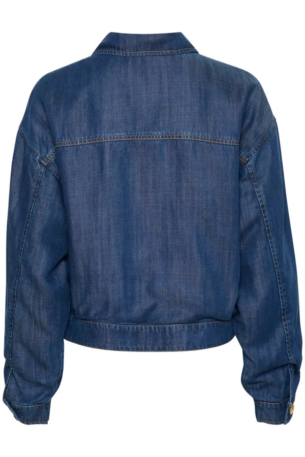 Soaked in Luxury Friday Cropped Jacket in Dark Blue Denim