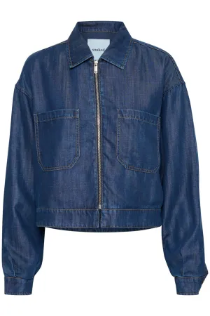 Soaked in Luxury Friday Cropped Jacket in Dark Blue Denim