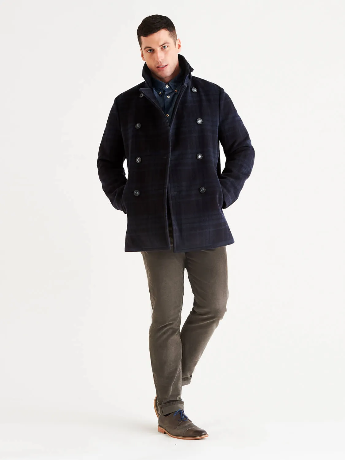 Stewart StormLux™ Plaid Wool Cashmere Peacoat