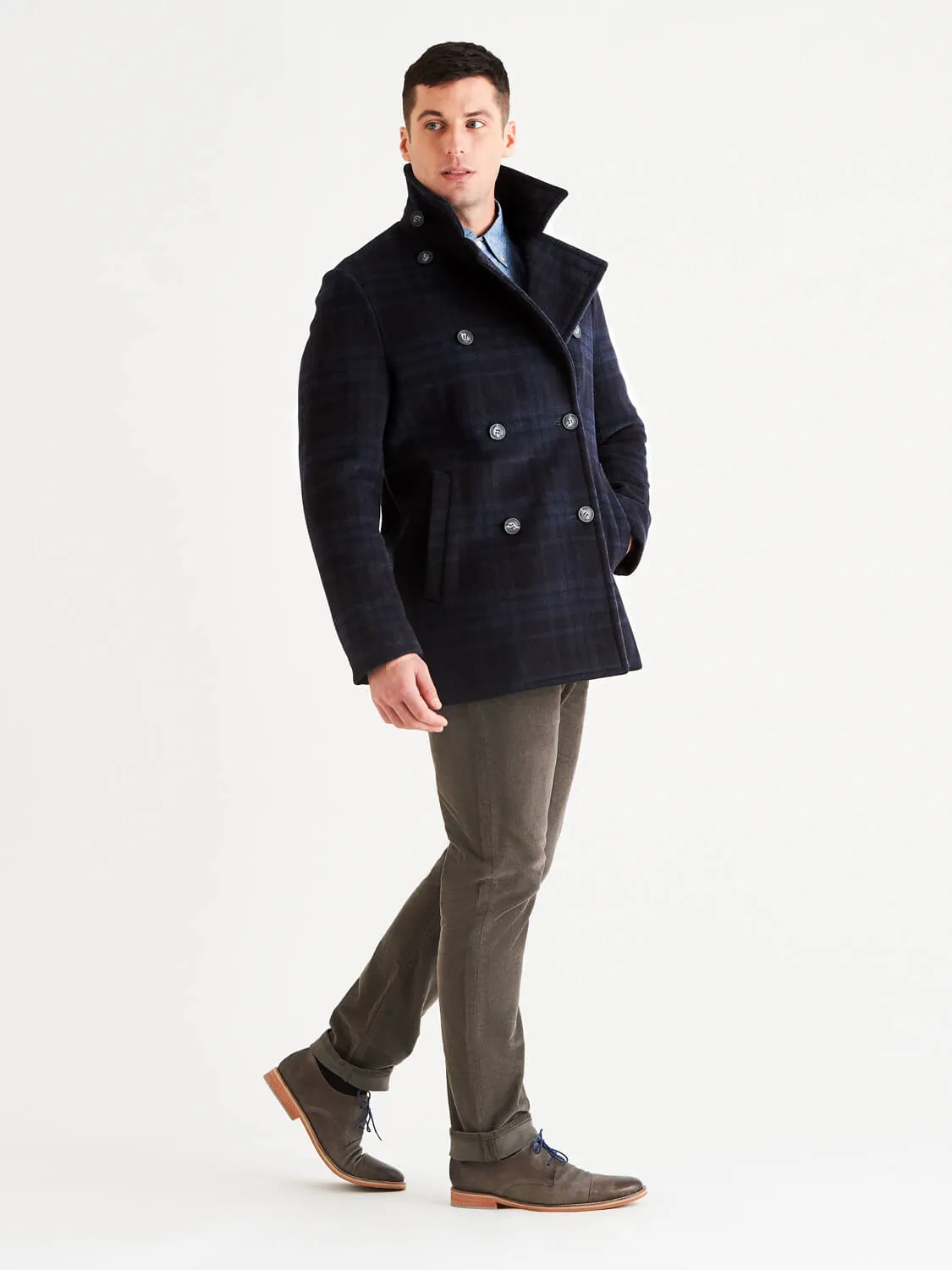 Stewart StormLux™ Plaid Wool Cashmere Peacoat