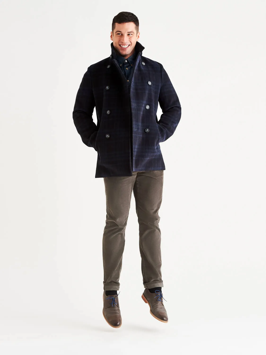 Stewart StormLux™ Plaid Wool Cashmere Peacoat