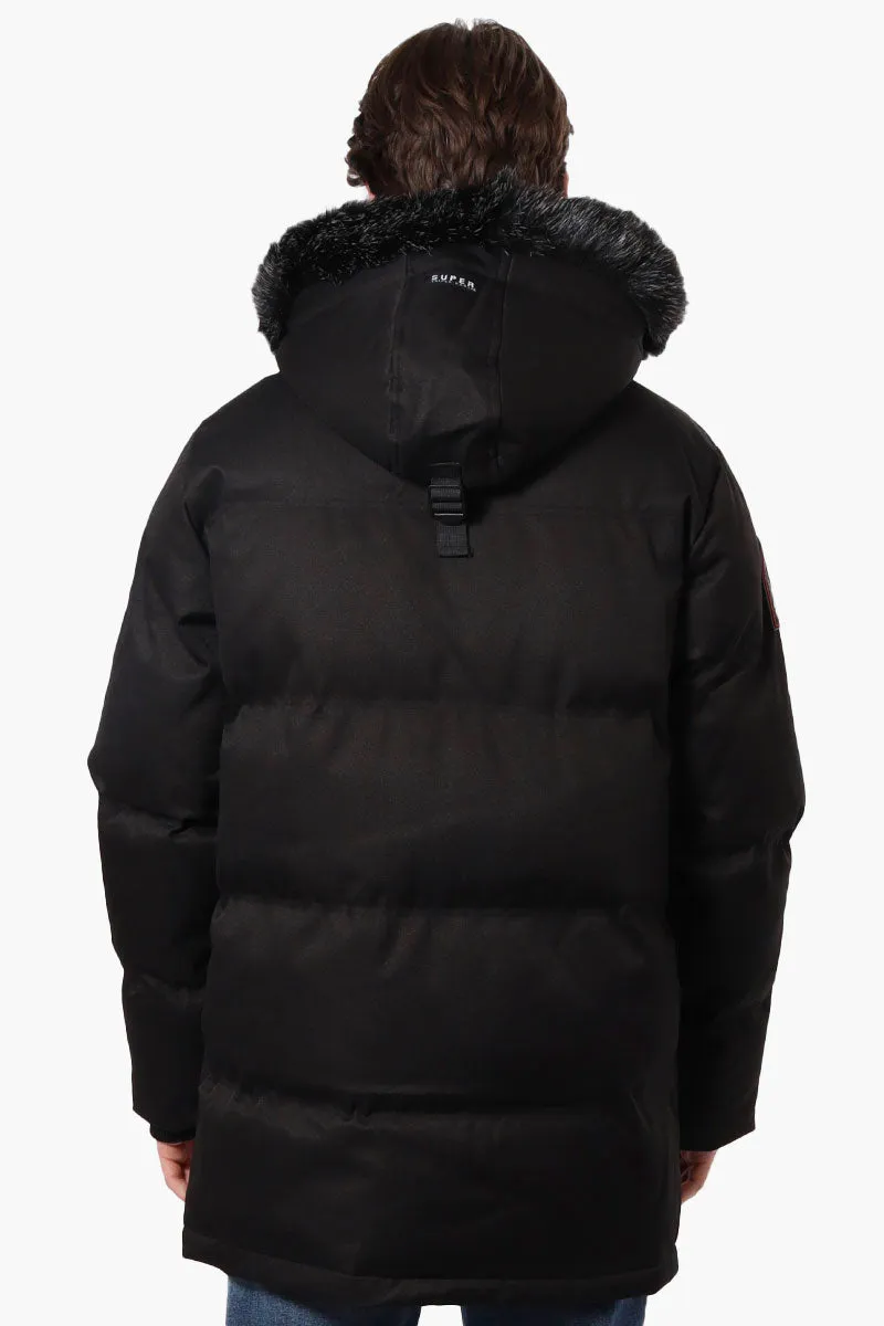 Super Triple Goose Faux Fur Twill Parka Jacket - Black