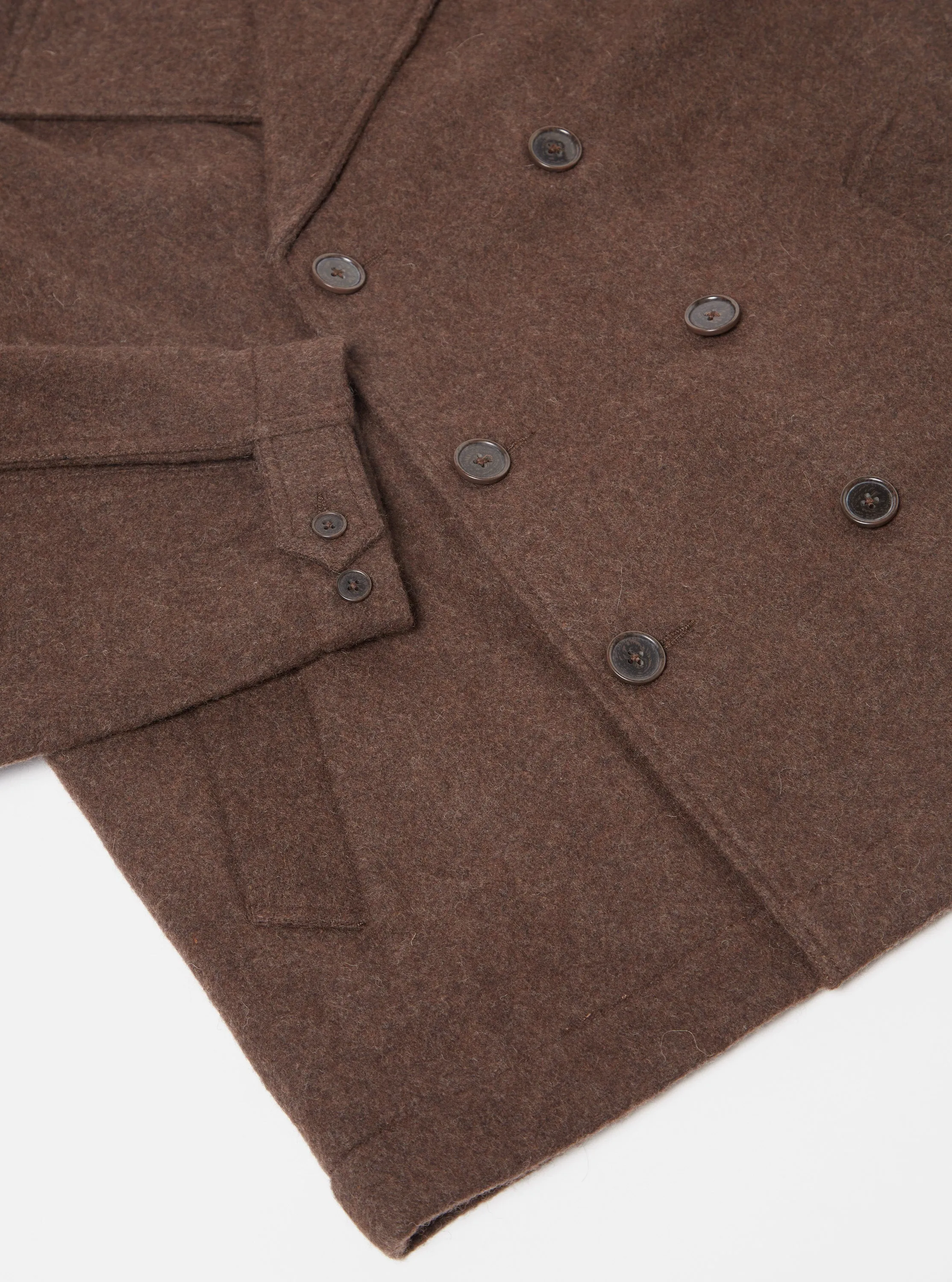 Universal Works Peacoat in Brown Melange Melton