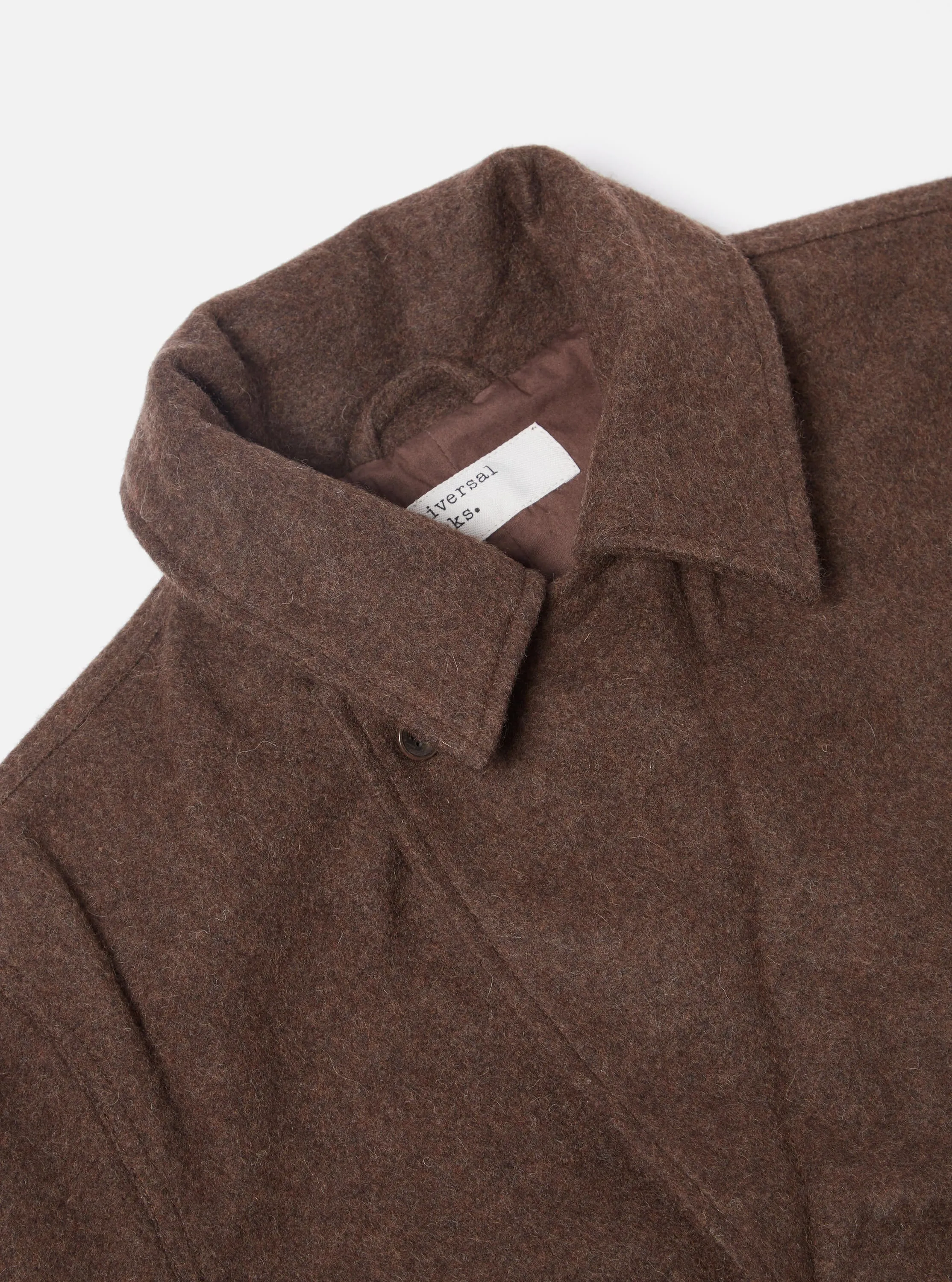 Universal Works Peacoat in Brown Melange Melton