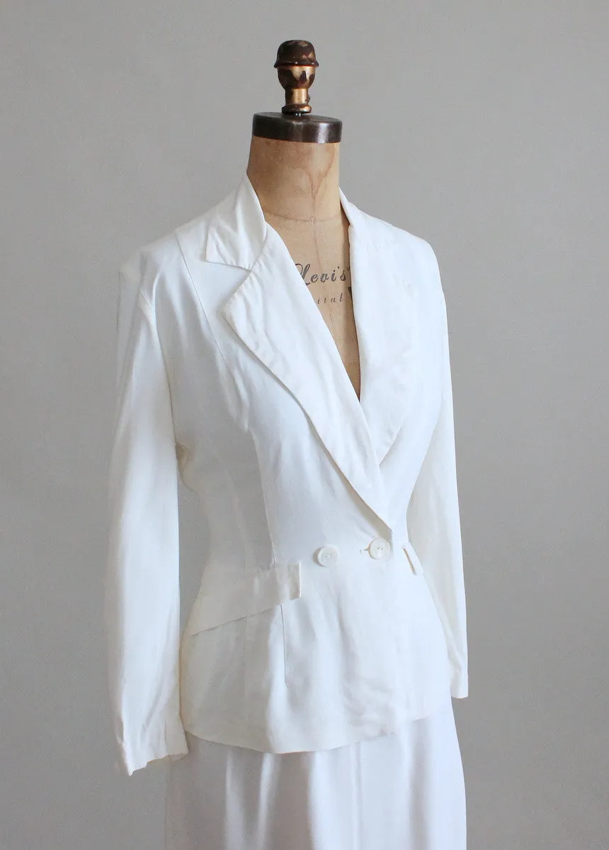 Vintage 1940s White Rayon Summer Suit