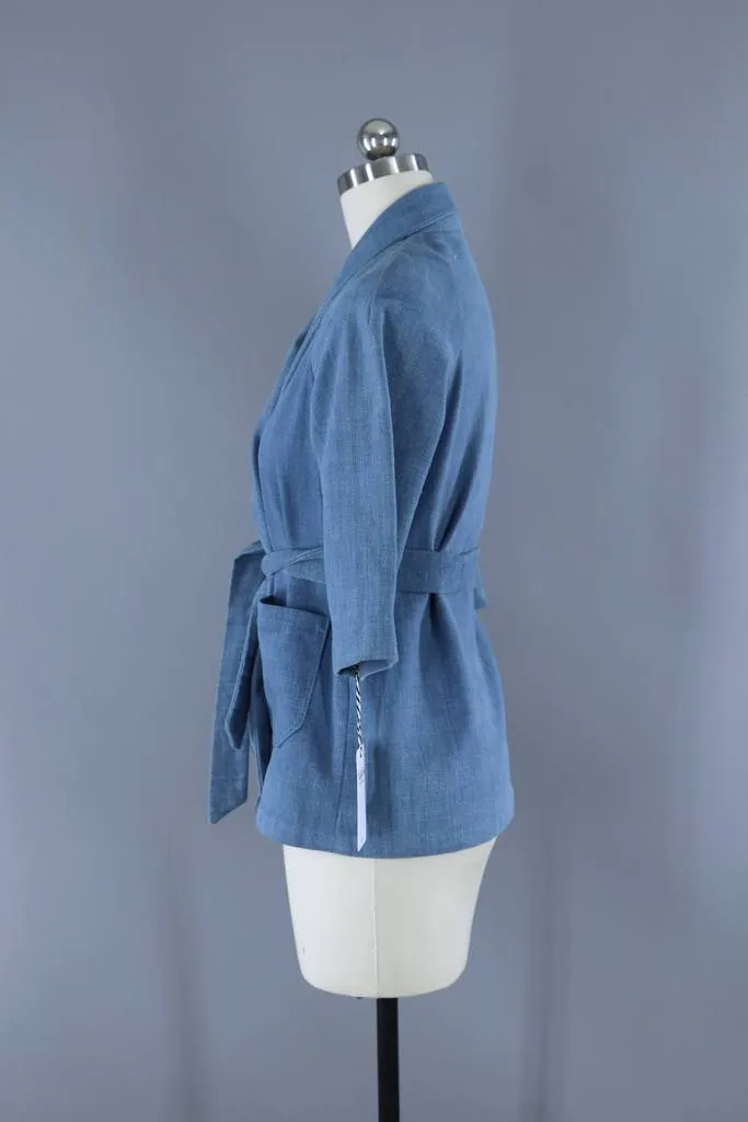 Vintage 1970s Chambray Denim Cardigan Jacket