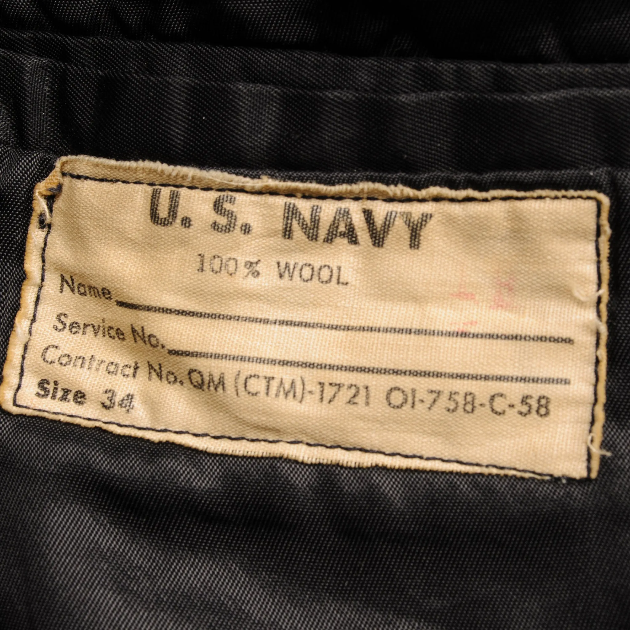 VINTAGE USN US NAVY PEACOAT 1958 SIZE 34