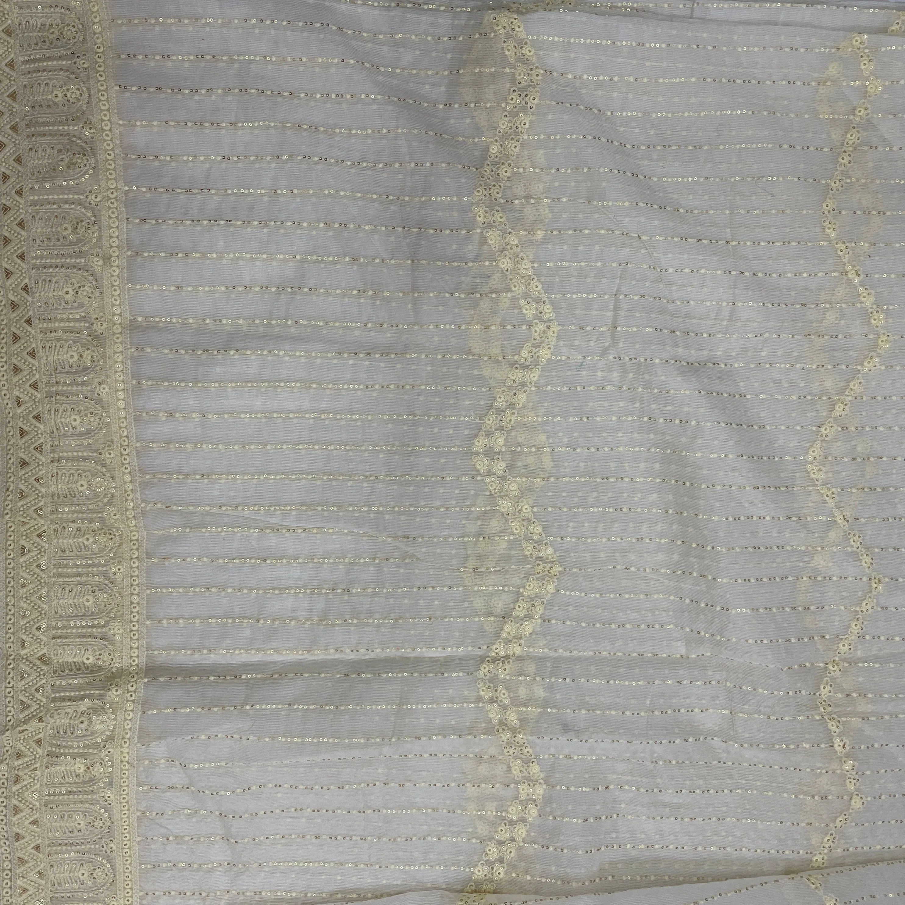 White With Thread Embroidery Kota Dyeable Cotton Fabric