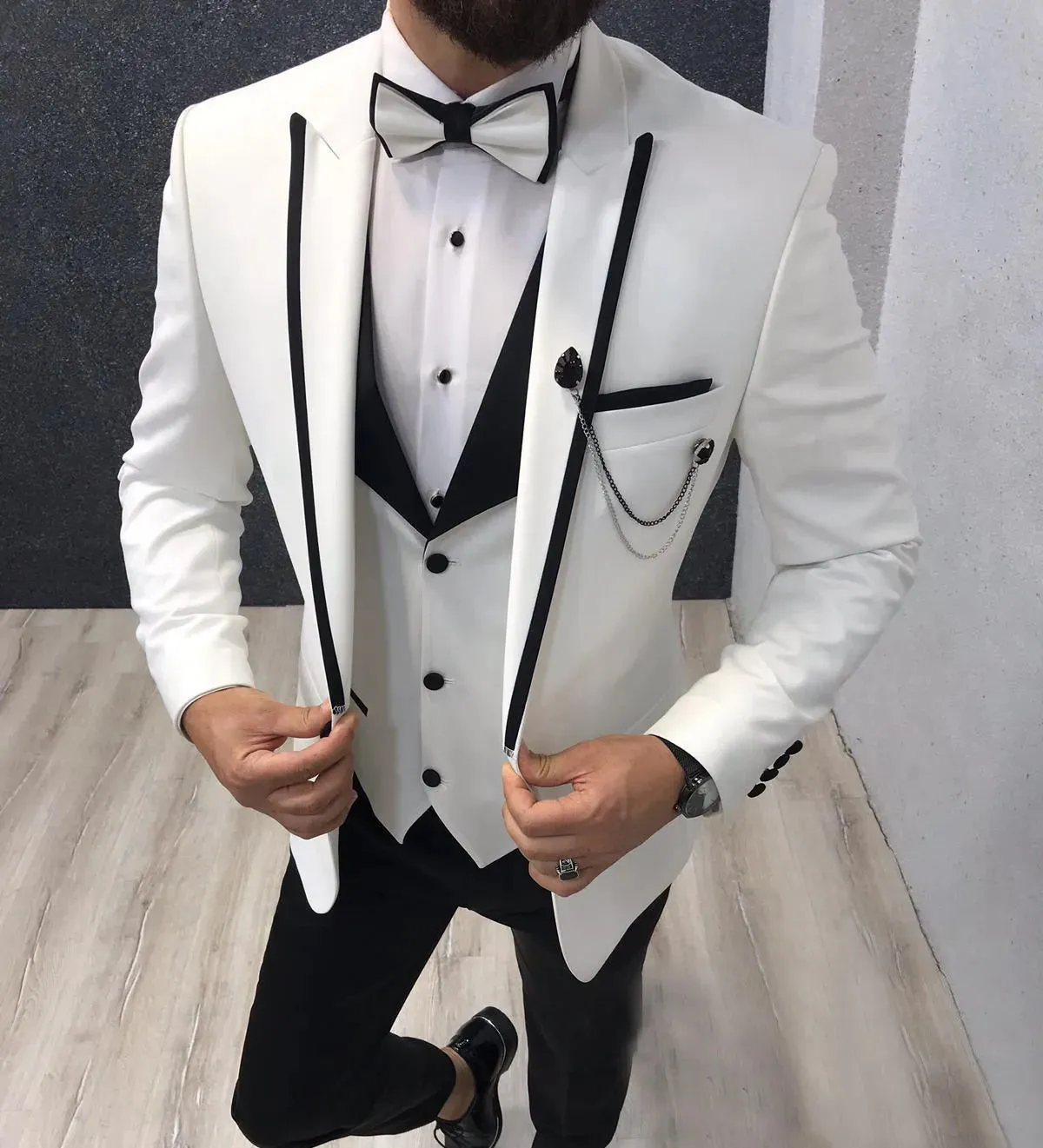 WIAOFELLAS Dark Grey Men Suit Slim Fit Smart Casual Business Formal Party Prom Blazer Jacket 3 Pieces Summer Wedding Groom Tuxedos 20