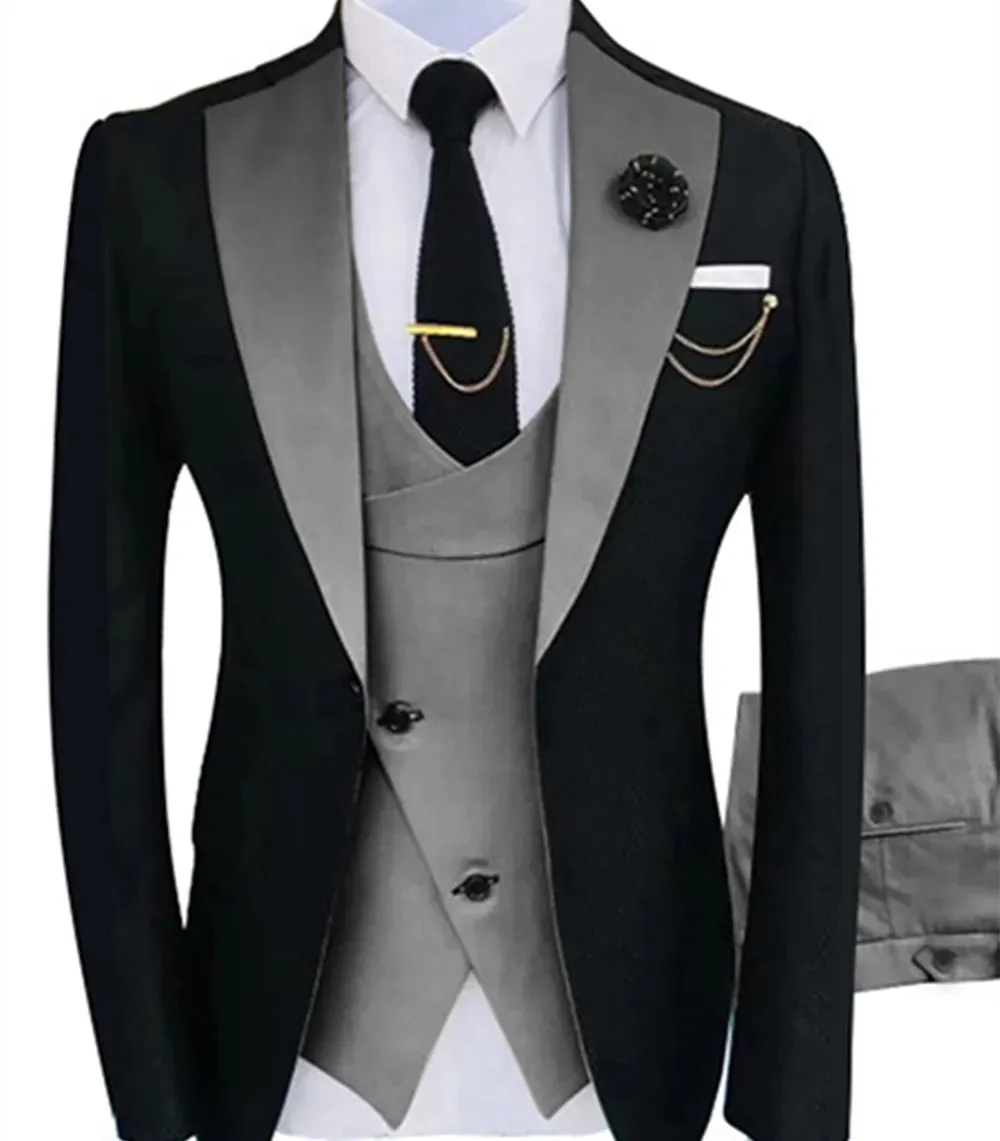 WIAOFELLAS Dark Grey Men Suit Slim Fit Smart Casual Business Formal Party Prom Blazer Jacket 3 Pieces Summer Wedding Groom Tuxedos 20