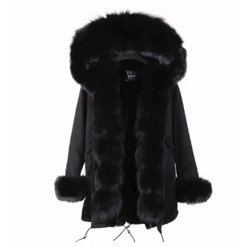 WOMEN PARKA- BLACK WITH BLACK FOX FUR