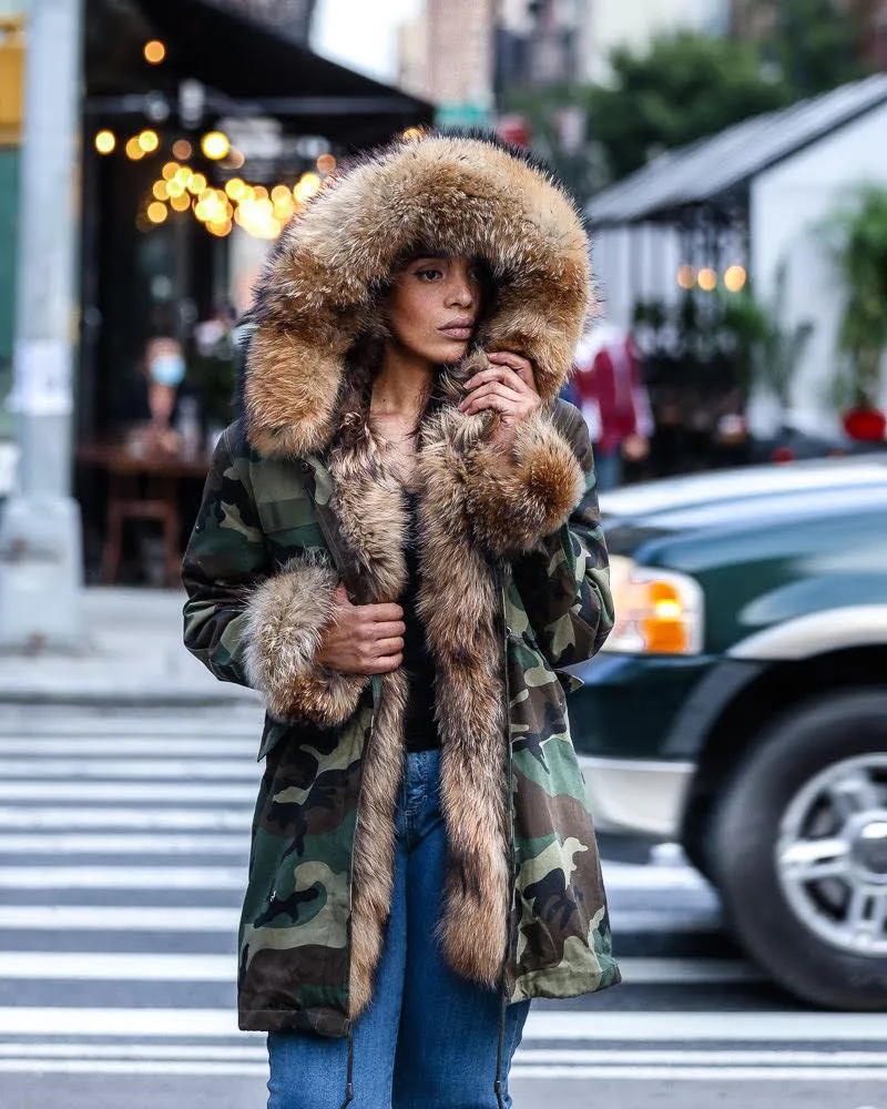 WOMEN PARKA- CAMO WITH NATURAL FOX FUR