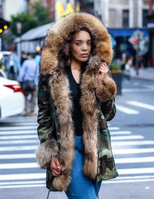 WOMEN PARKA- CAMO WITH NATURAL FOX FUR