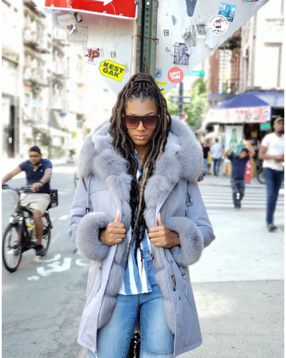 WOMEN PARKA- GREY WITH GREY FOX FUR