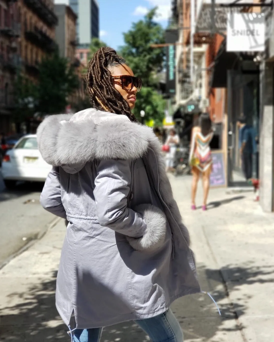 WOMEN PARKA- GREY WITH GREY FOX FUR