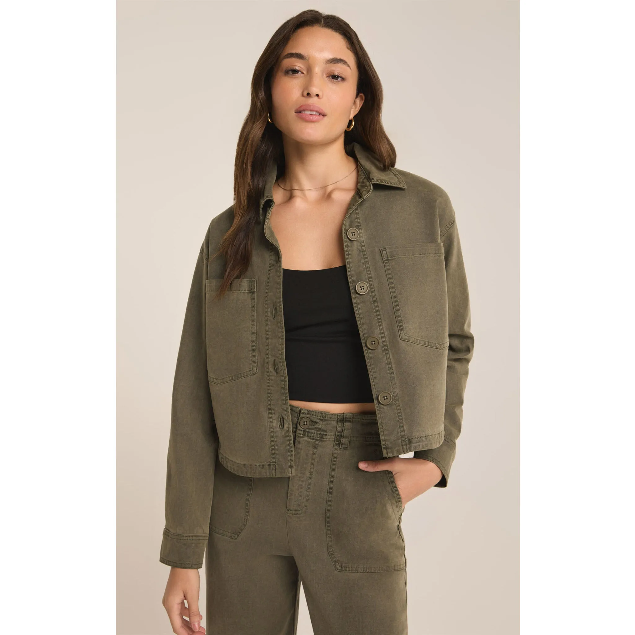 Z Supply All Day Cropped Washed Jacket Grape Leaf